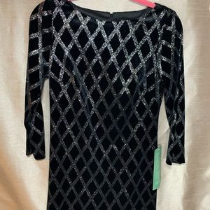 Dazzling Black and Silver Long Sleeve Cocktail Dress | Size 4 | New WithTags